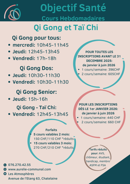 Affiche cours hedomadaires avec tarifs à Vernier