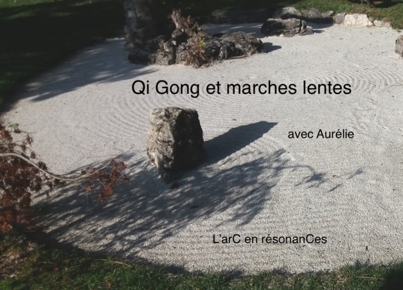 Affiche du cours de Qi Gong et marches lentes à Genève représentant le rioanji du Jardin Botanique de Geneve
