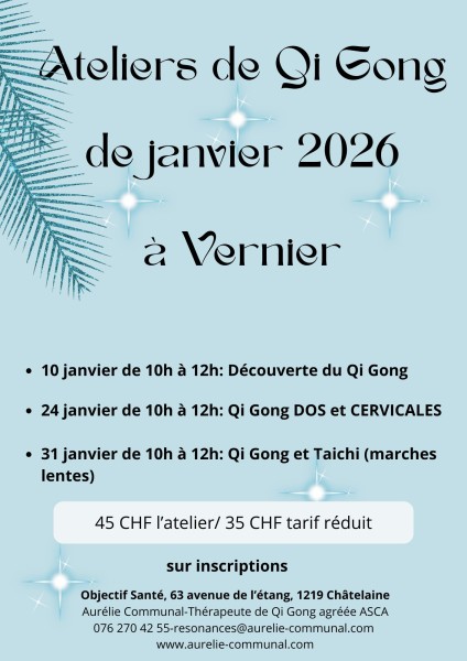 affiche bleue de Qi Gong pour les ateliers de janvier